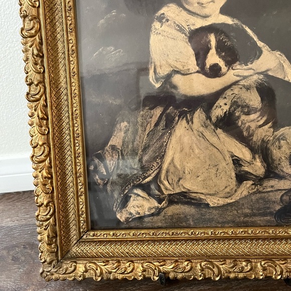 Vintage Gold Framed Child and Dog Art Print 16/20 Inch - Picture 8 of 10
